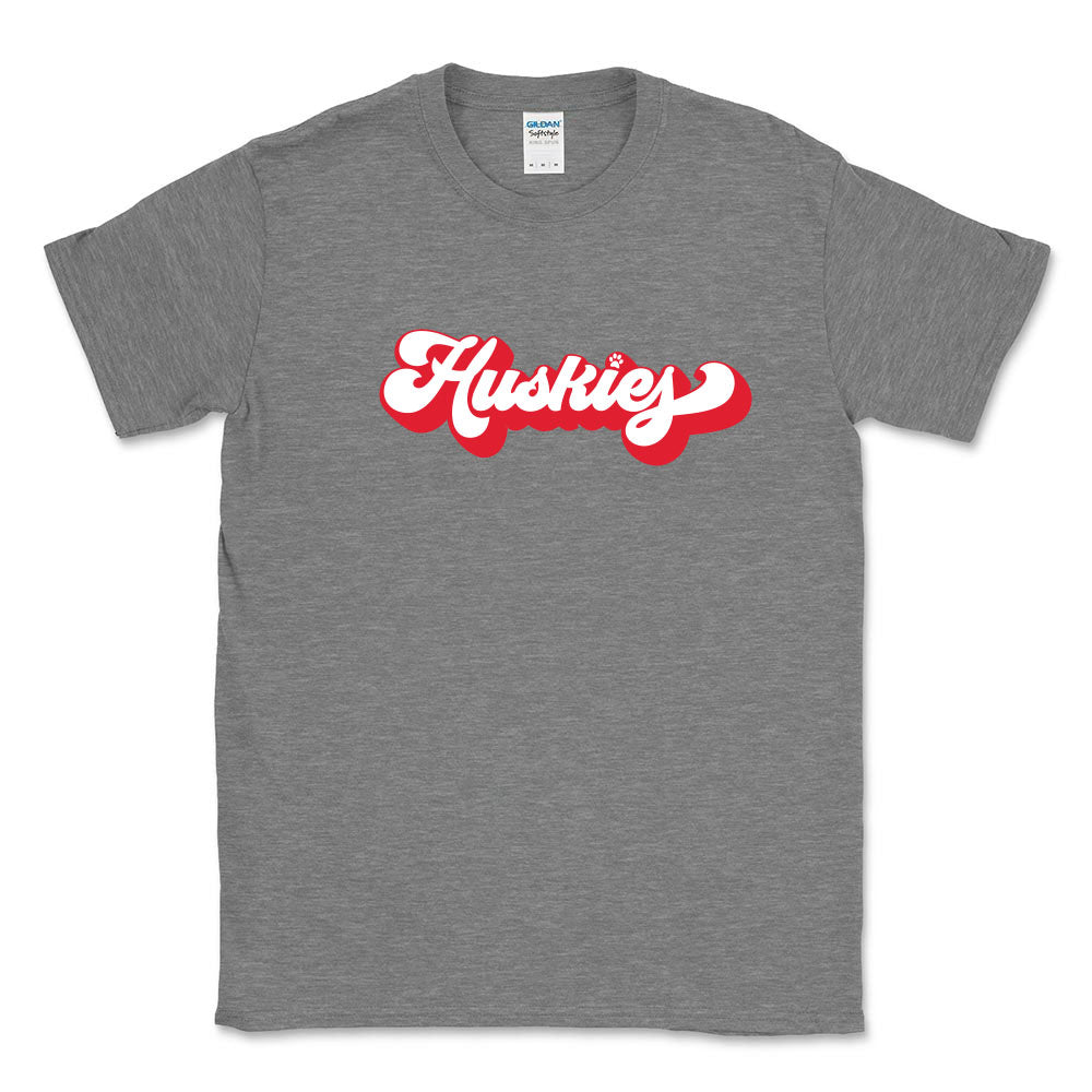 HUSKIES RETRO SCRIPT TEE ~  youth and adult ~ classic unisex fit