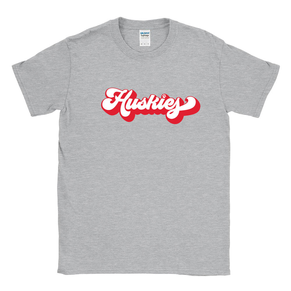 HUSKIES RETRO SCRIPT TEE ~  youth and adult  ~ classic unisex fit