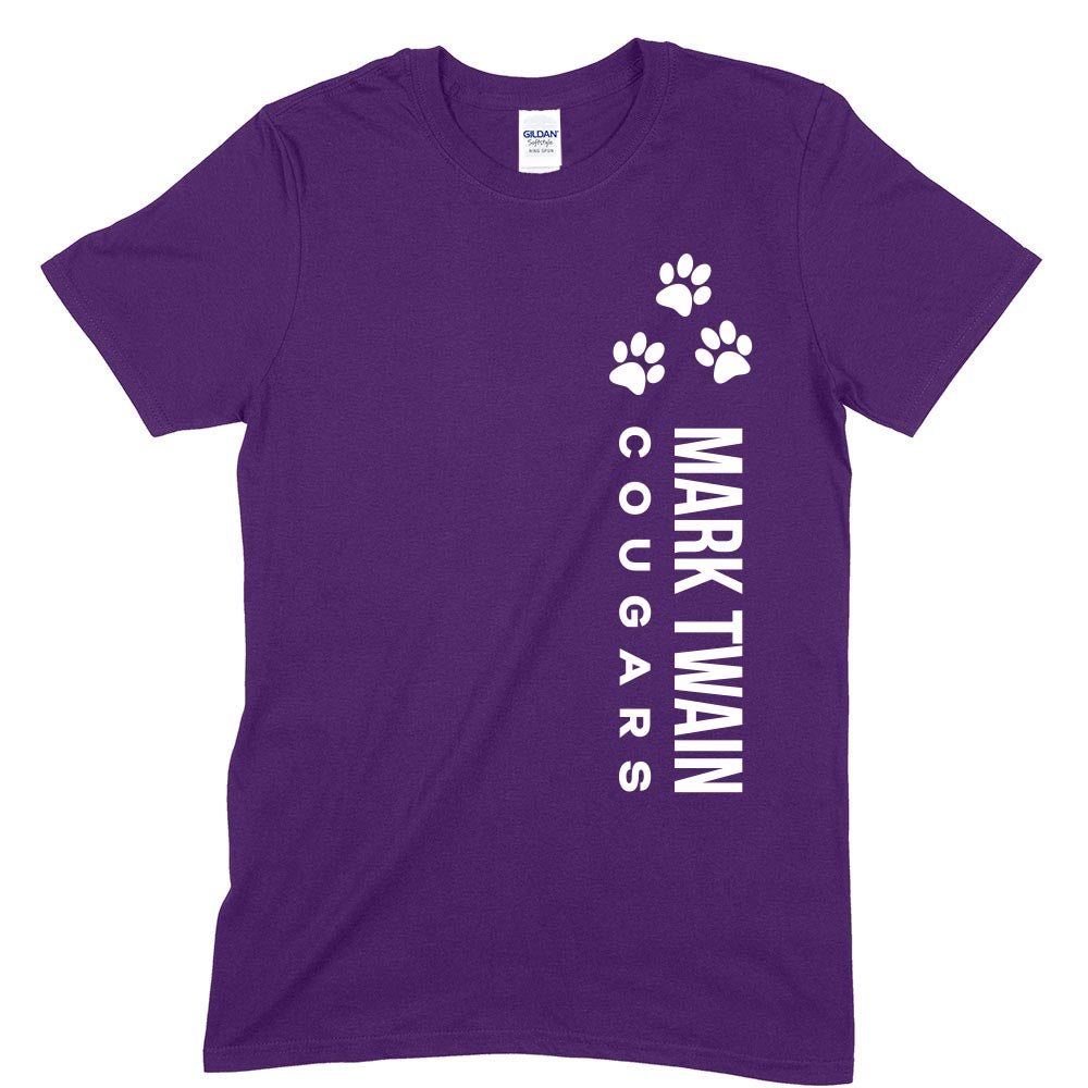 VERTICAL PAW PRINTS UNISEX COTTON SOFTSTYLE TEE ~ MARK TWAIN ELEMENTARY SCHOOL ~ classic fit