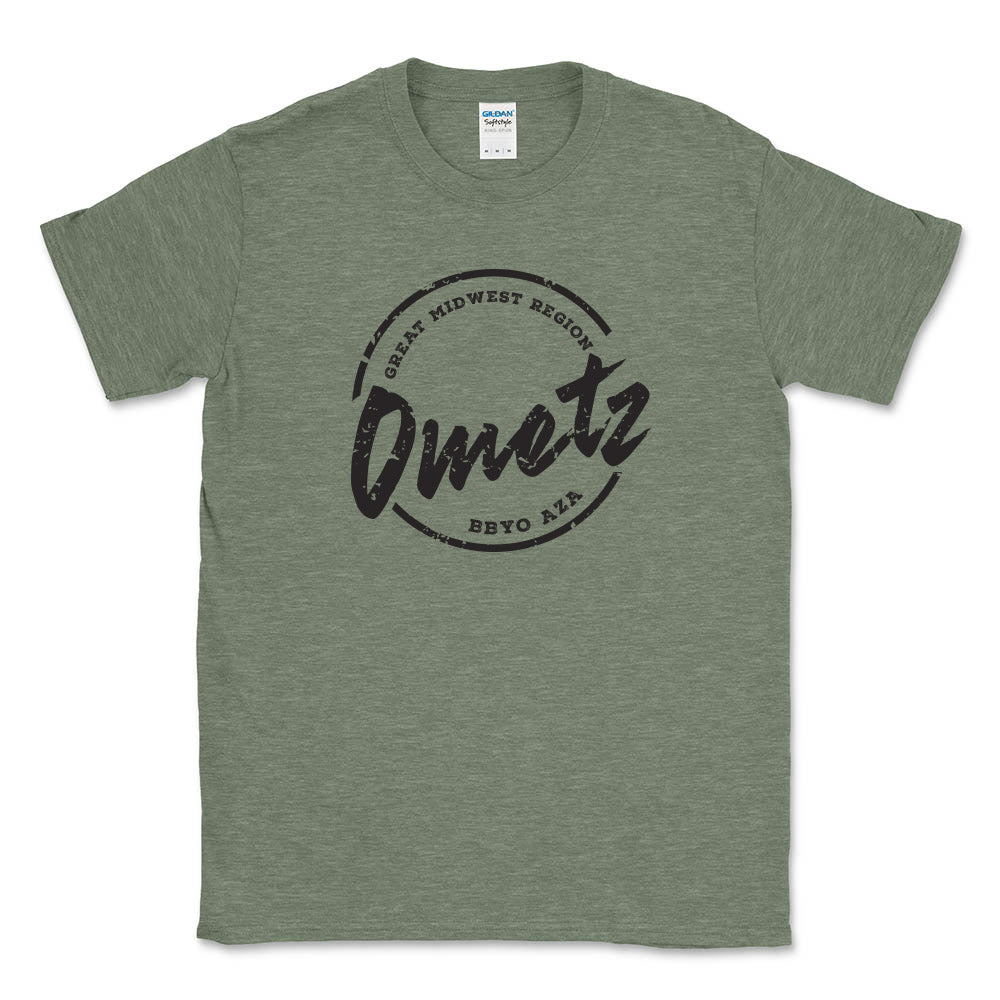 Ometz-BBYO-great-midwest-region-AZA-vintage-font-graphic-tee-military-green