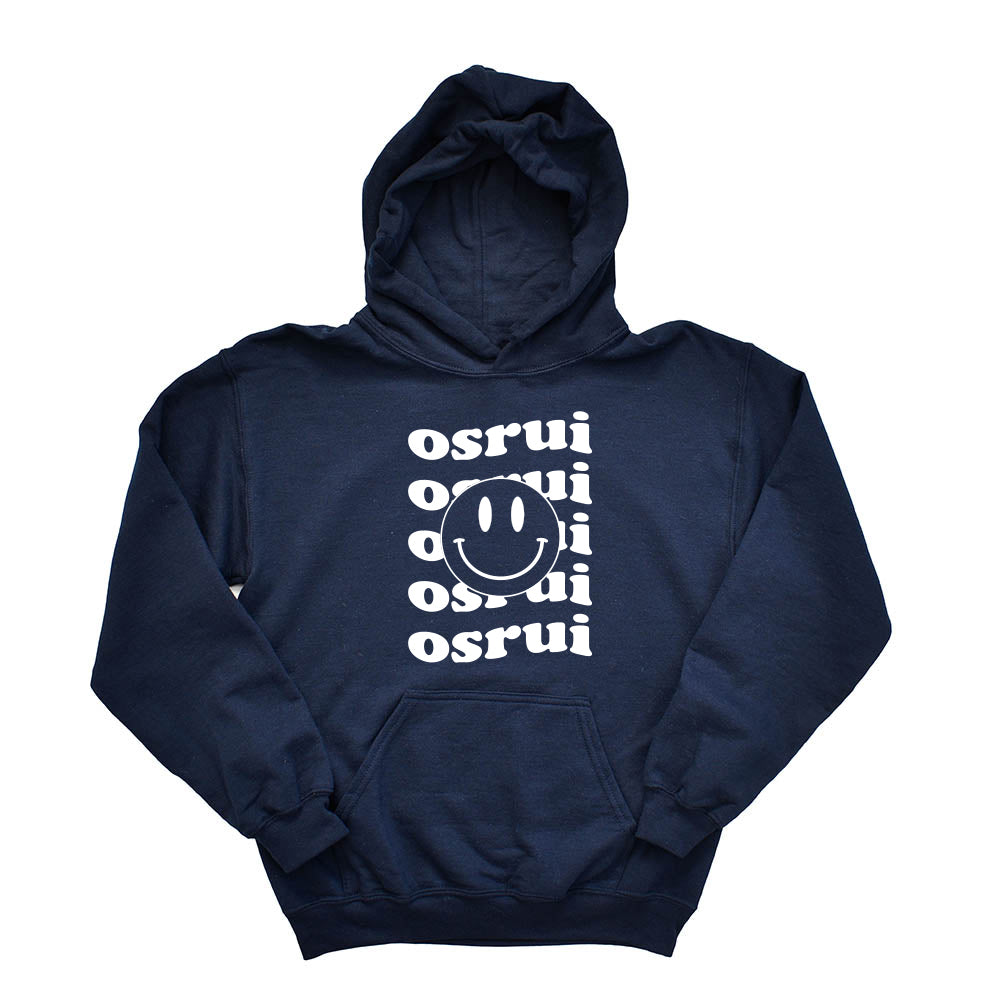 OSRUI <br> WAVY TEXT WITH SMILEY HOODIE <br>classic unisex fit