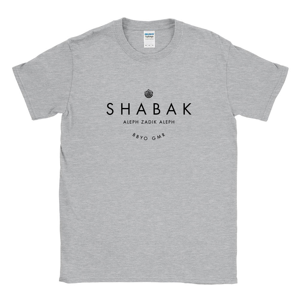Shabak-BBYO-great-midwest-region-AZA-modern-font-graphic-tshirt-athletic-grey