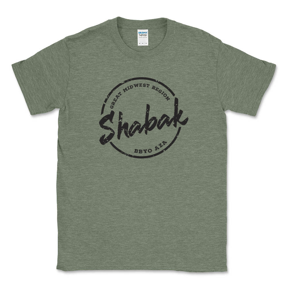 Shabak-BBYO-great-midwest-region-AZA-vintage-font-graphic-tee-military-green