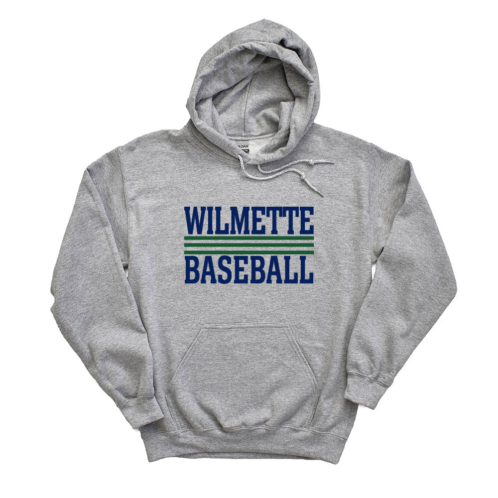 WILMETTE BASEBALL STRIPES HOODIE ~ WILMETTE BASEBALL ~ youth & adult ~ classic fit