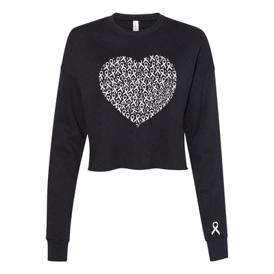 HEART OF WHITE RIBBONS CROP CREW FLEECE ~ BEST LIFE ~ women's ~ classic fit