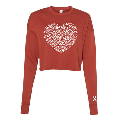 HEART OF WHITE RIBBONS CROP CREW FLEECE ~ BEST LIFE ~ women's ~ classic fit