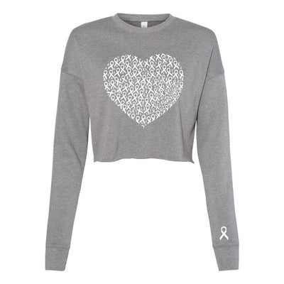 HEART OF WHITE RIBBONS CROP CREW FLEECE ~ BEST LIFE ~ women's ~ classic fit