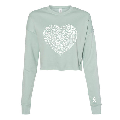 HEART OF WHITE RIBBONS CROP CREW FLEECE ~ BEST LIFE ~ women's ~ classic fit