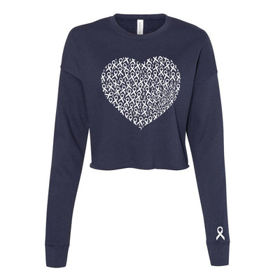 HEART OF WHITE RIBBONS CROP CREW FLEECE ~ BEST LIFE ~ women's ~ classic fit